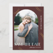 Big Typography Burgundy Photo Wedding Save The Date (Voorkant)