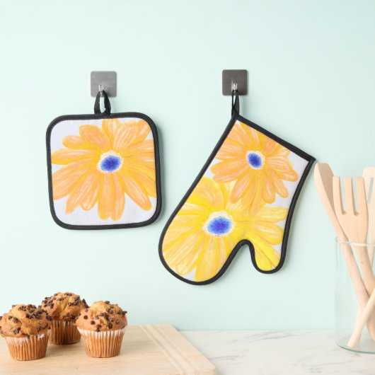 Big Warm Yellow Asters Ovenwant & Pannenlap Set (Insitu(Ophanging))