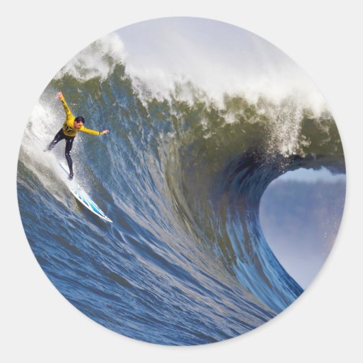 Big Wave bij de Mavericks Surfred Competition Ronde Sticker (Voorkant)