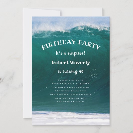 Big Wave Jongens Surprise Birthday Party Invitatio Kaart (Voorkant)