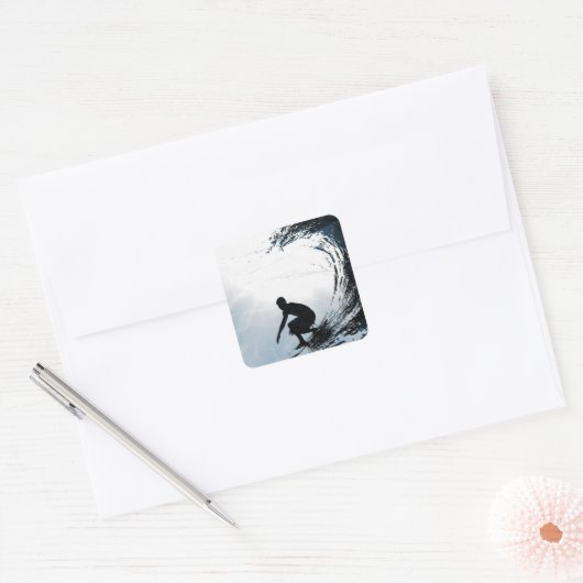 Big Wave Surfer Vierkante Sticker (Envelop)
