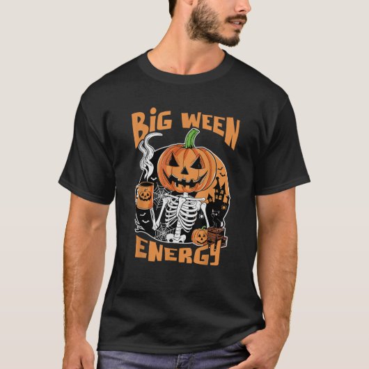 Big Ween Energy Spooky Halloween Skeleton Pumpkin T-shirt (Voorkant)