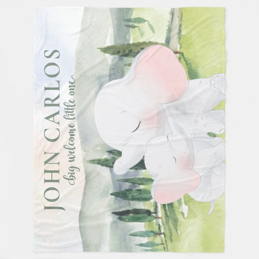 Big Welcome Little One Elephant Kinder Blanket Fleece Deken (Voorkant)