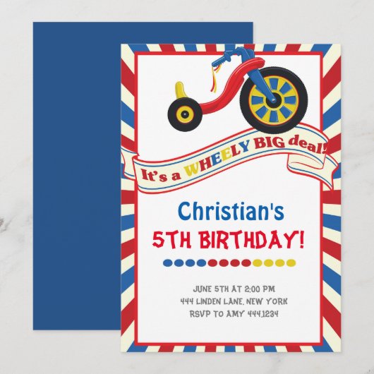 Big Wheel Boy verjaardagsfeestje uitnodigingen (Voorkant / Achterkant)