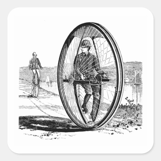 Big Wheel Cycle -  eenwielfiets Vierkante Sticker (Voorkant)