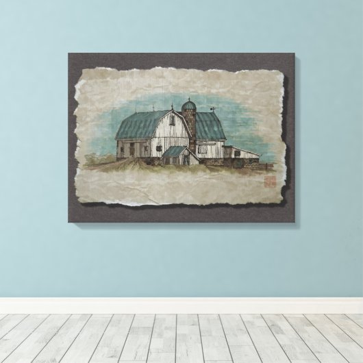 Big White Amish Barn Canvas Afdruk (Insitu (Houten vloer))