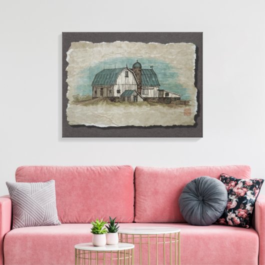 Big White Amish Barn Canvas Afdruk (Insitu (Woonkamer))