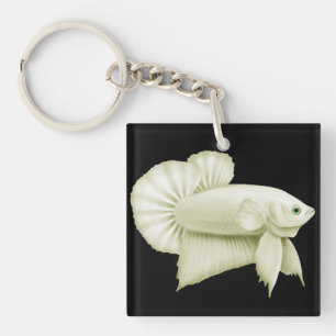 Big White Betta Splendens Fish Sleutelhanger