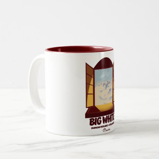 Big White British Columbia Canada ski poster Tweekleurige Koffiemok (Voorkant links)