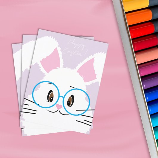 Big White Bunny Face Happy Easter Kaart