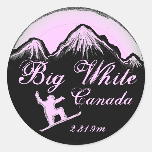 Big White Canada lichtroze snowboard kunst sticker (Voorkant)