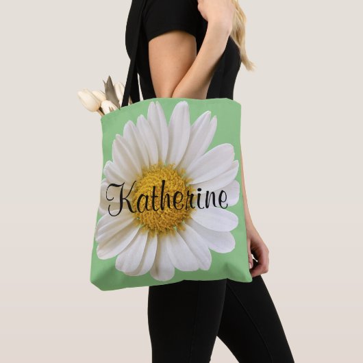 Big White Daisy Flower Gepersonaliseerde naam Tote Bag (Dichtbij)