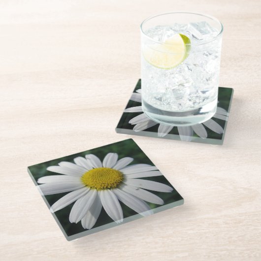 Big White Daisy Glazen Onderzetter (Schuin)
