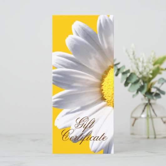 Big White Daisy over gele cadeaubon (Staand voorkant)
