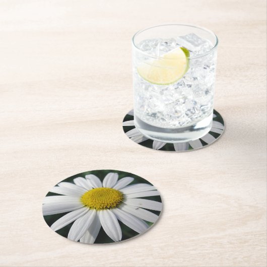 Big White Daisy Ronde Kartonnen Onderzetter (Insitu)