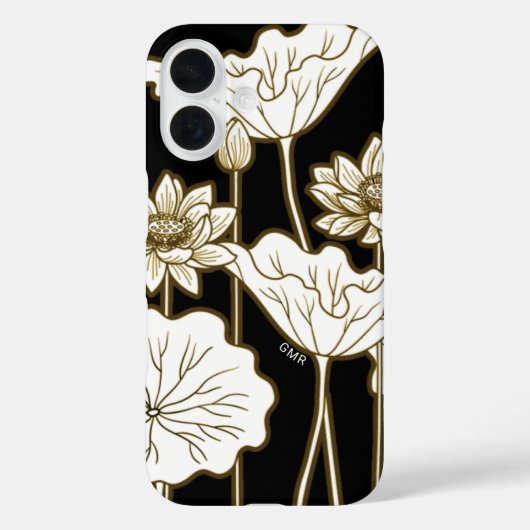 Big White Flowers op Black met Khaki Trim Case-Mate iPhone Case (Achterkant)