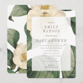 Big White Green Flower Baby shower Invitation Kaart (Voorkant / Achterkant)