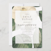 Big White Green Flower Baby shower Invitation Kaart (Voorkant)