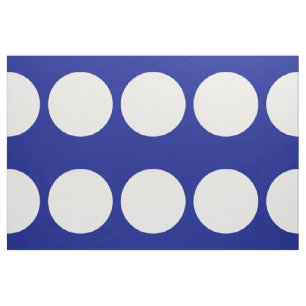Big White Polka Dots on Blue Geometric Fabric Stof