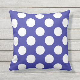 Big White Polka Dots op Navy Outdoor Sierkussen
