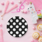 Big White Polka Dots op Raven Black Papieren Bordje (Feest)