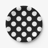Big White Polka Dots op Raven Black Papieren Bordje (Voorkant)