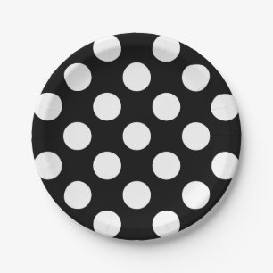 Big White Polka Dots op Raven Black Papieren Bordje