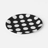 Big White Polka Dots op Raven Black Papieren Bordje (Gekanteld)