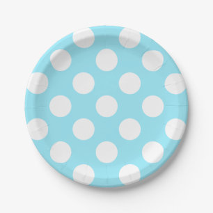 Big White Polka Dots op Summer Sky Blue Papieren Bordje
