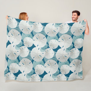 Big White Sand Dollars Pattern Blue Fleece Deken