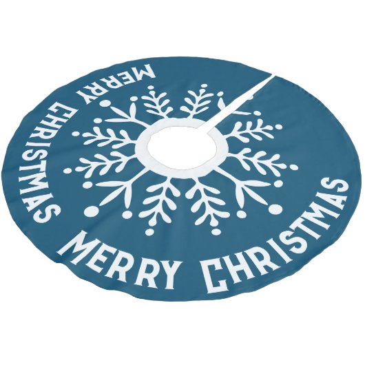 Big White Snowflake, vrolijk kerstwit op blauw Kerstboom Rok (Gekanteld)