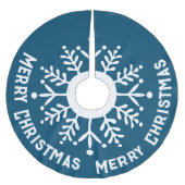 Big White Snowflake, vrolijk kerstwit op blauw Kerstboom Rok (Voorkant)