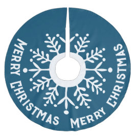 Big White Snowflake, vrolijk kerstwit op blauw Kerstboom Rok