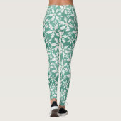 Big White Snowflakes Falling Green Background Leggings (Achterkant)