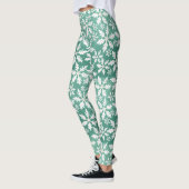 Big White Snowflakes Falling Green Background Leggings (Links)