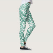 Big White Snowflakes Falling Green Background Leggings (Rechts)