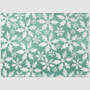 Big White Snowflakes Falling Green Background Tissuepapier