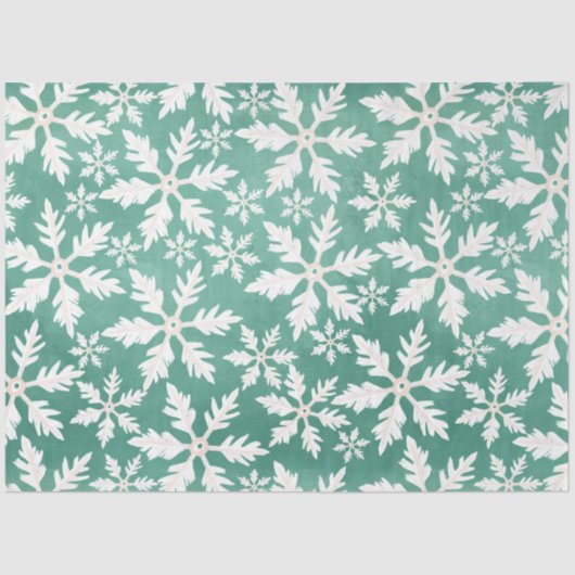 Big White Snowflakes Falling Green Background Tissuepapier (Voorkant)