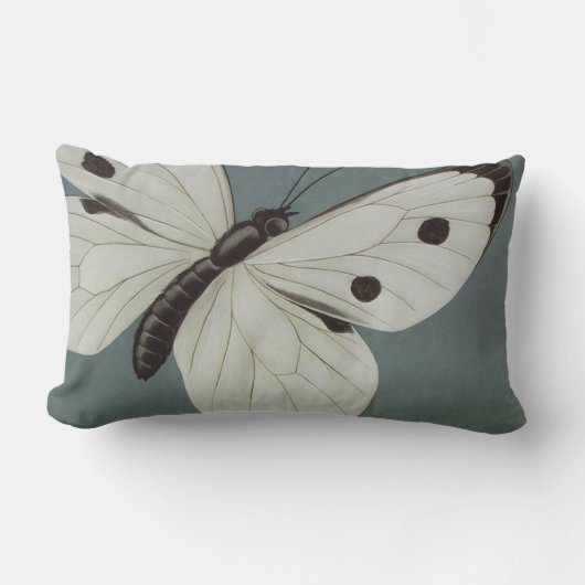 Big White/Turquoise Butterfly Blue Lumbar Pillow Kussen (Voorkant)
