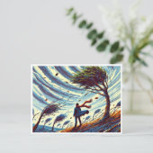 Big Wind Day Pixel Art Briefkaart – Retro Windy Sc (Staand voorkant)