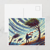 Big Wind Day Pixel Art Briefkaart – Retro Windy Sc (Voorkant / Achterkant)