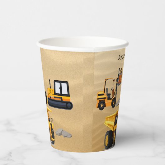 Big Yellow Construction Bulldozer Forklift Papieren Bekers (Rechts)