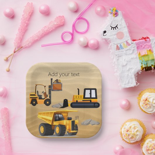 Big Yellow Construction Trucks, Birthday Papieren Bordje (Feest)