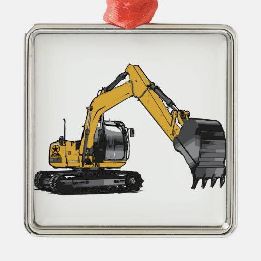 Big Yellow Excavator Metalen Ornament (Voorkant)