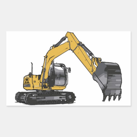 Big Yellow Excavator Rechthoekige Sticker (Voorkant)