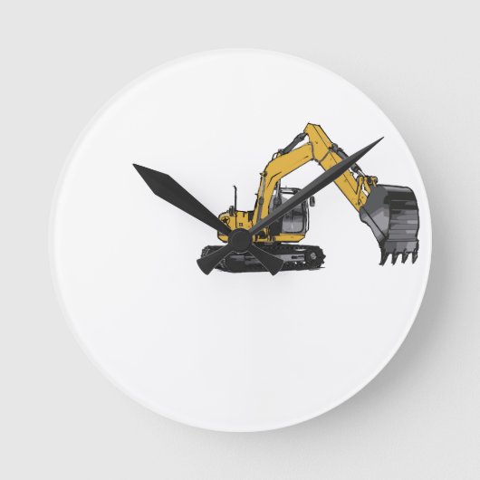 Big Yellow Excavator Ronde Klok (Voorkant)