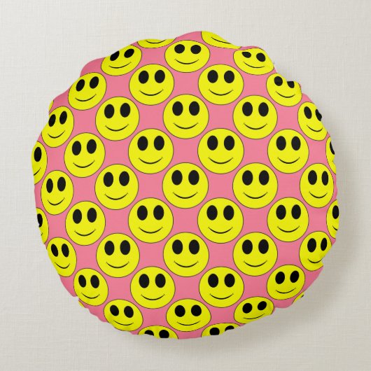 Big Yellow Happy Allover Rond Kussen (Achterkant)
