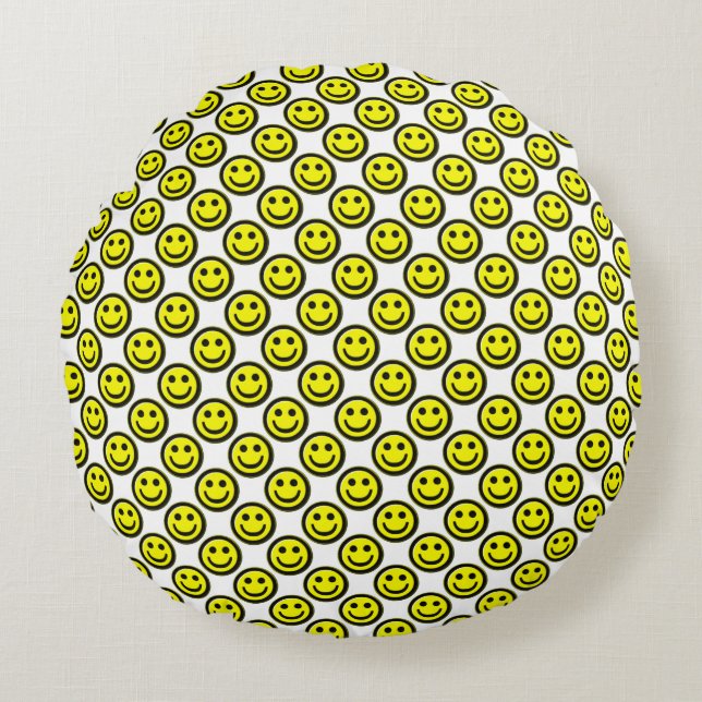 Big Yellow Happy Allover Rond Kussen (Voorkant)