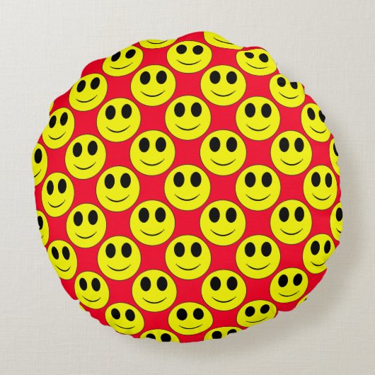 Big Yellow Happy Allover Rond Kussen (Achterkant)