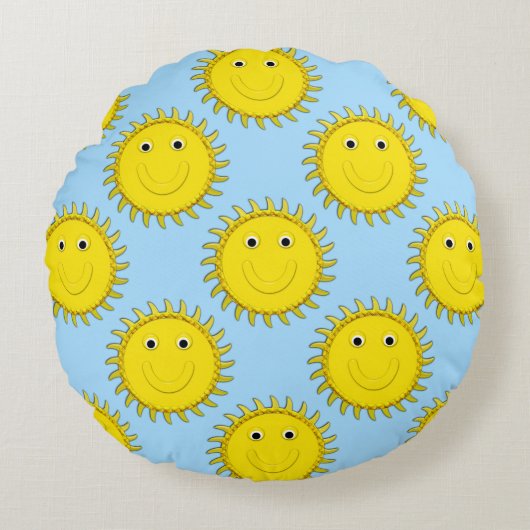 Big Yellow Happy Allover Rond Kussen (Voorkant)